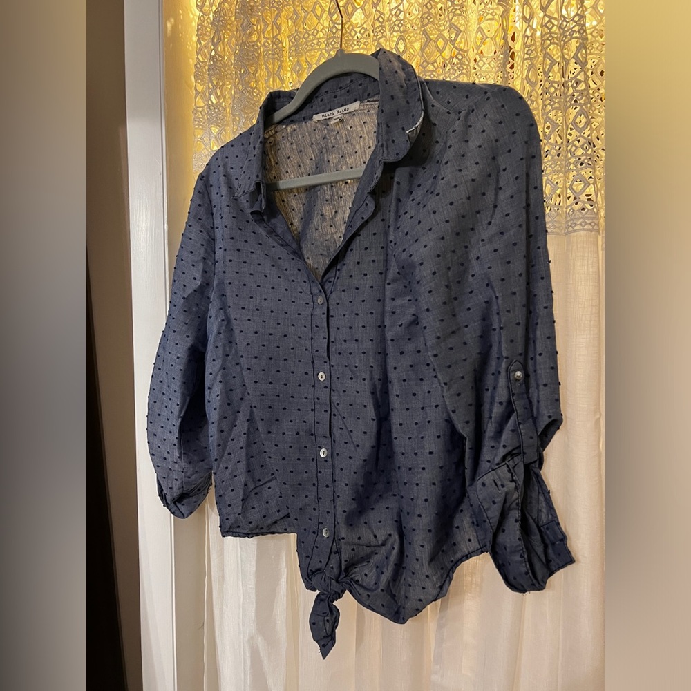 Francesca’s: Knit Polkadot Button Down: Blue: Large